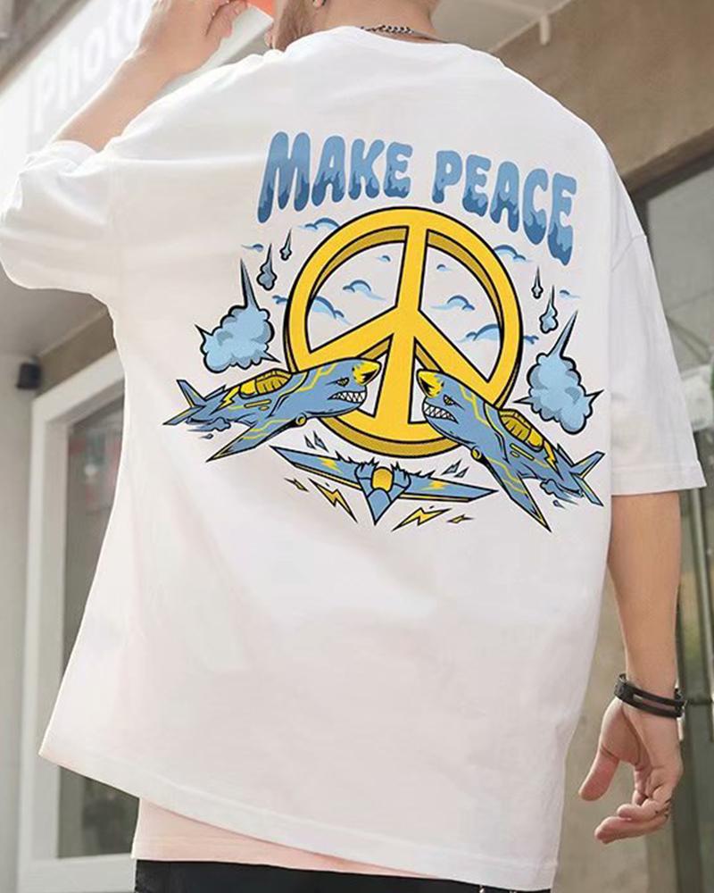 

Cartoon Patterns Print Short Sleeve Loose T-shirts, White