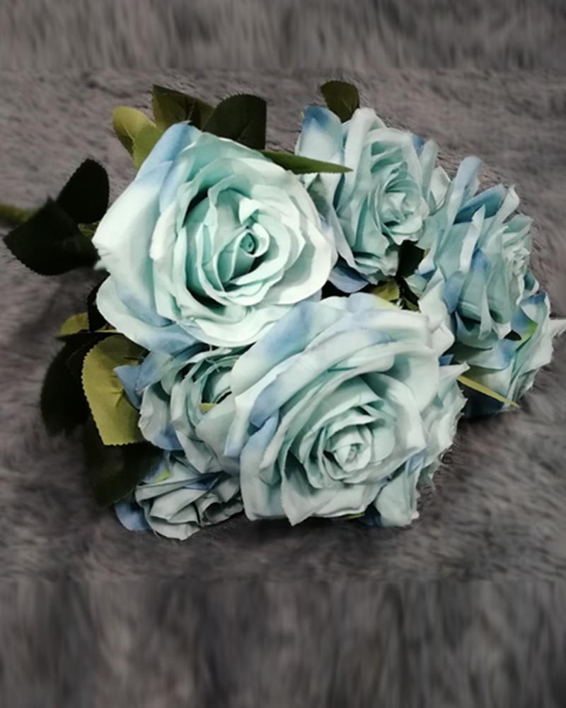 

Artificial Flowers Silk Roses Fake Bridal Wedding Bouquet for Home Garden Party Floral Decor 10 Pcs, Light blue