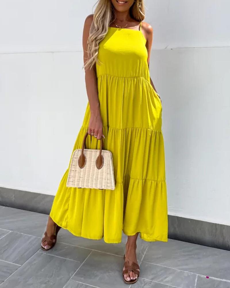 

Tied Detail Backless Spaghetti Strap Maxi Dress, Yellow