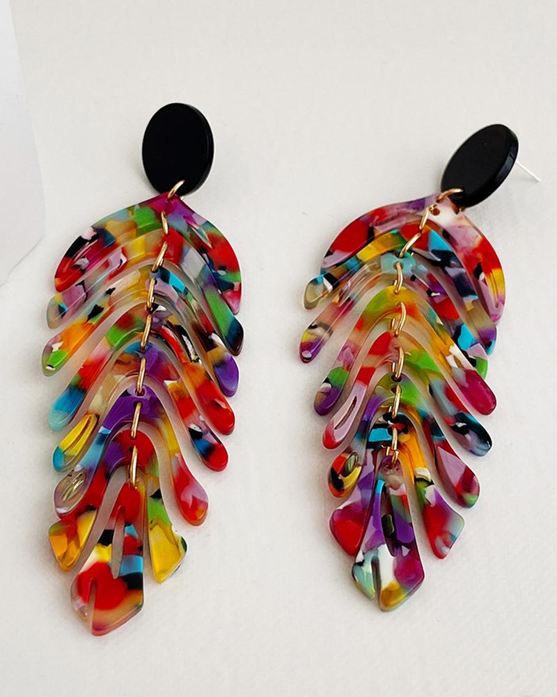 

1Pair Leaf Shaped Tassel Drop Earrings, Multicolor