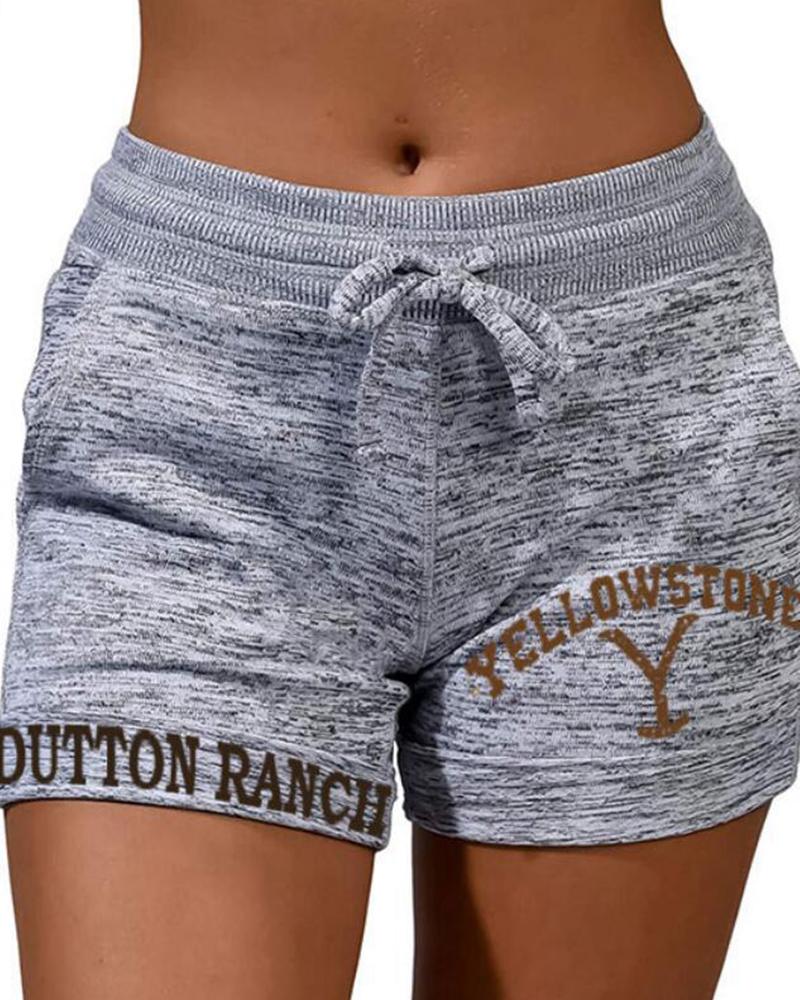 

Solid Color Splicing Letter Drawstring Short Pants, Gray
