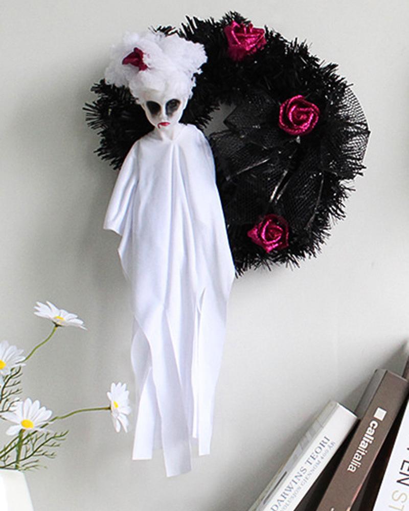 

Halloween Wreath With Scary Ghost Flower Gothic Horror Wreaths Party Home Wall Window Indoor Outdoor Hanging Decoration Ornaments, White