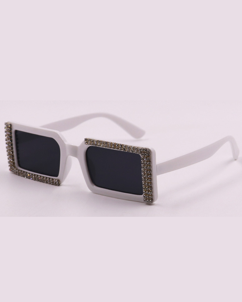 

1Pair Rhinestone Rectangular Trendy Tinted Sunglasses, White