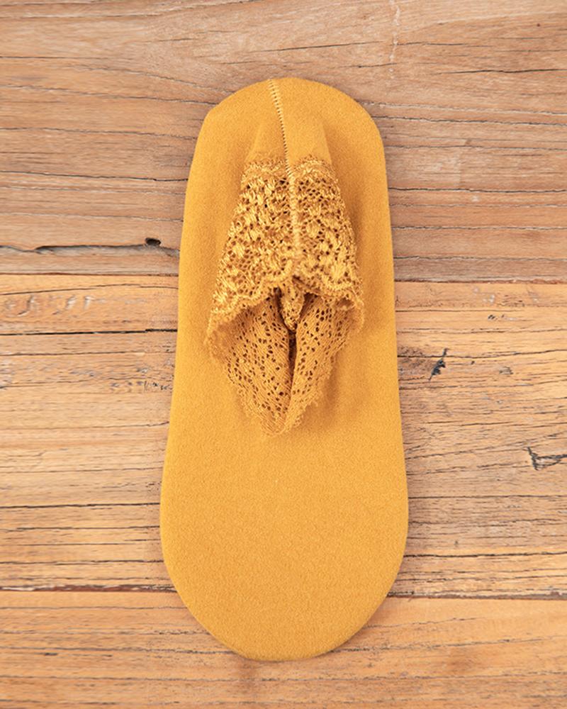 

1Pair Lace Trim Thermal Ankle Socks, Yellow