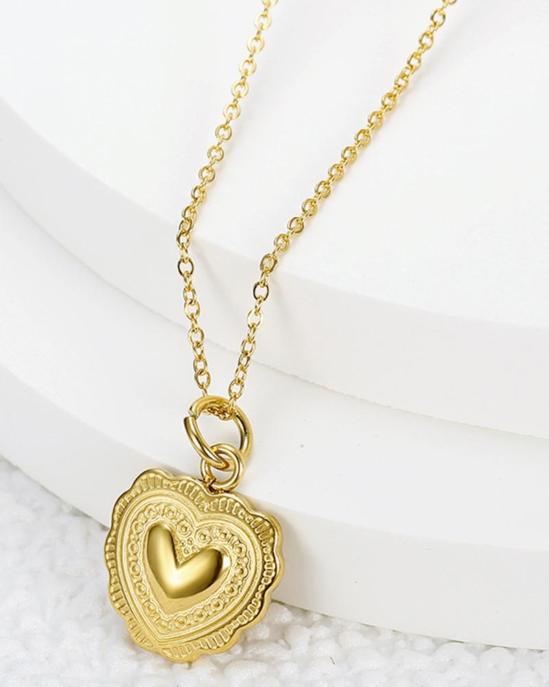 

1pc Asymmetrical Heart Shaped Pendant Necklace, Gold