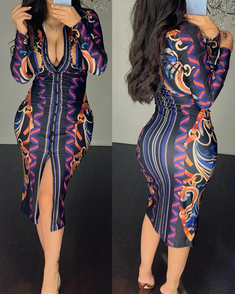 

Scarf Print Buttoned Slit Shirt Dress, Multicolor