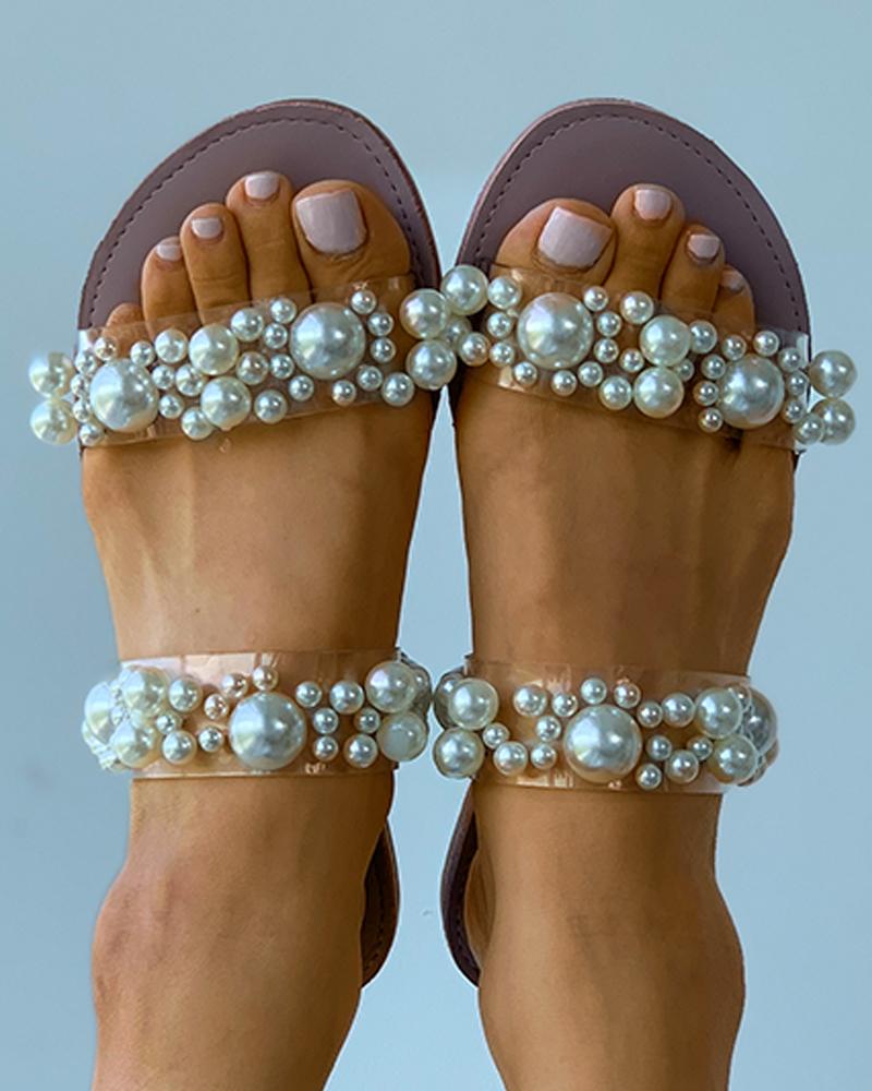 

Beaded Double Clear Perspex Slippers, Purple