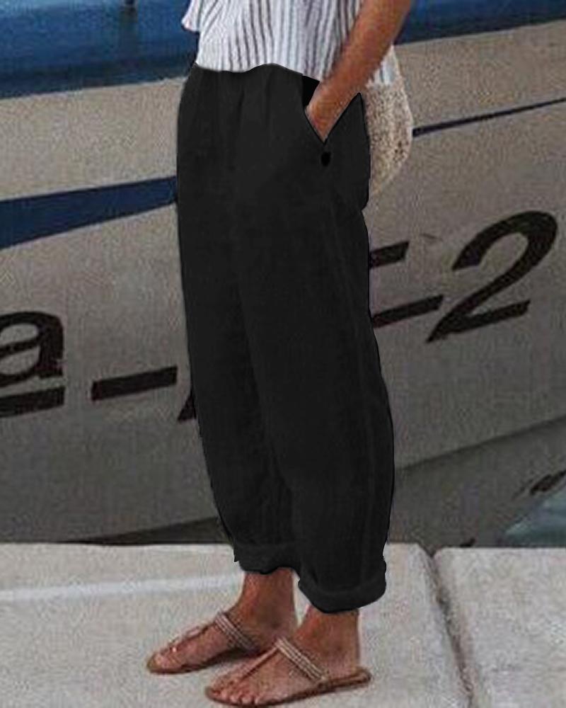

Buttoned Pocket Decor Casual Pants, Black