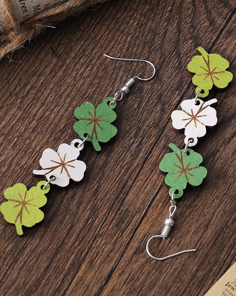 

1Pair St. Patrick's Day Four Leaf Clover Pattern Drop Earrings, Green