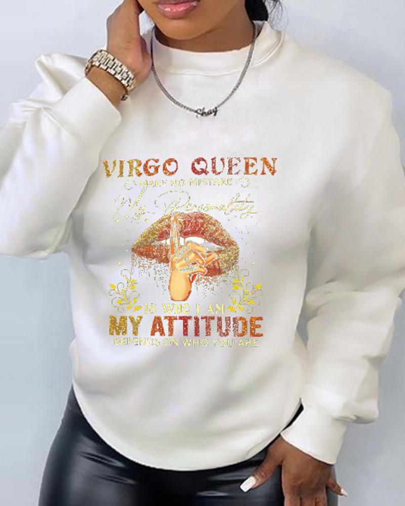 

Plus Size Slogan Print Long Sleeve Sweatshirt, White