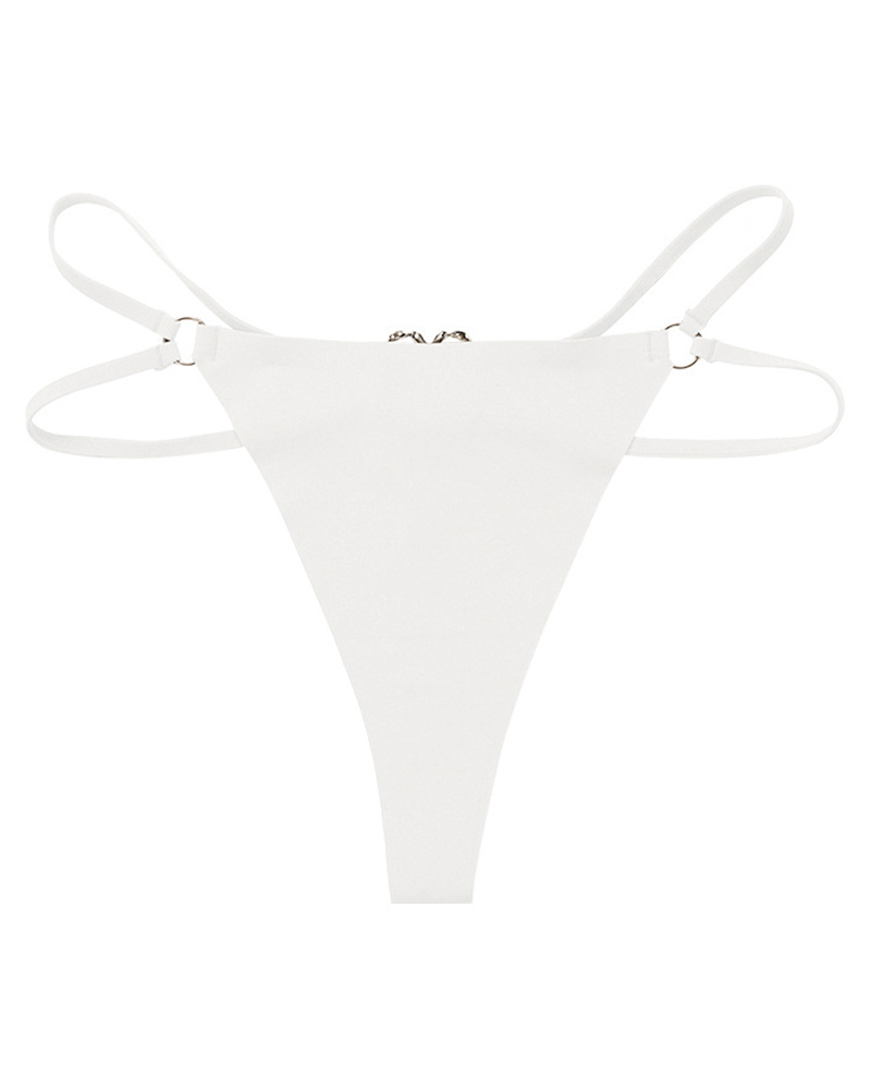 

O-Ring Heart Decor Thong Panty, White