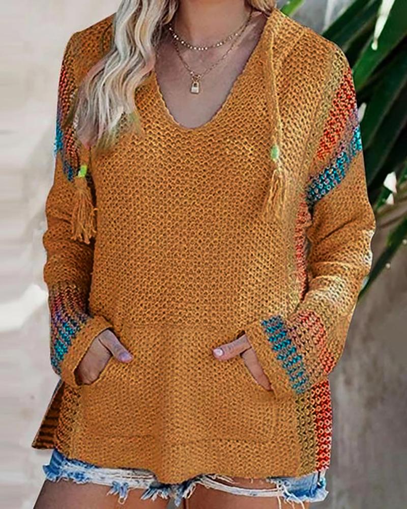 

Colorblock Pocket Design Hooded Sweater, Orange