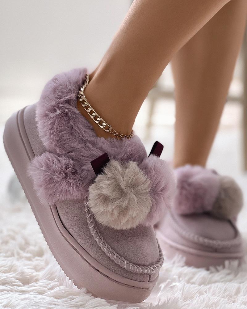 

Fuzzy Trim Pom Pom Lined Snow Boots, Purple