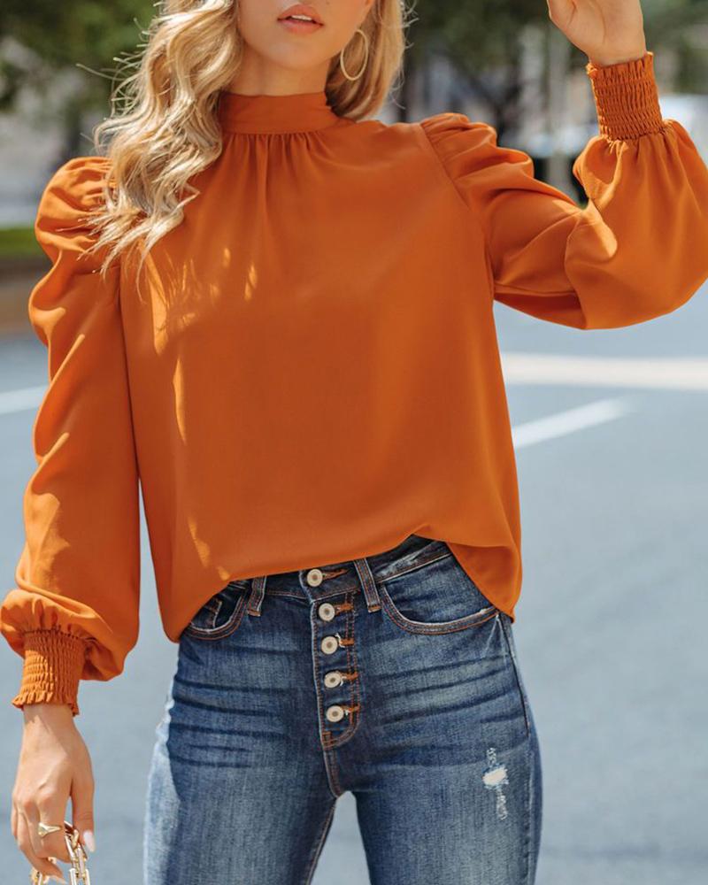 

Tied Detail Lantern Puff Sleeve Top, Orange