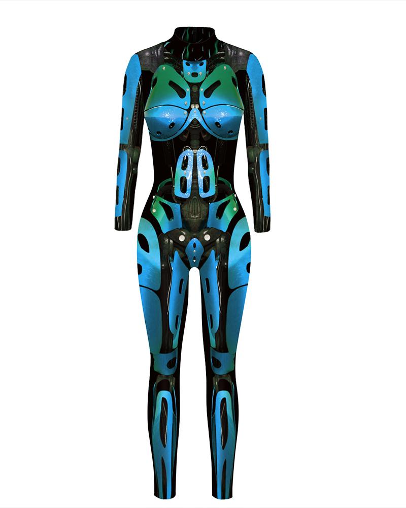 

Skull Skeleton Print Zip Back Halloween Costume Jumpsuit, Style10