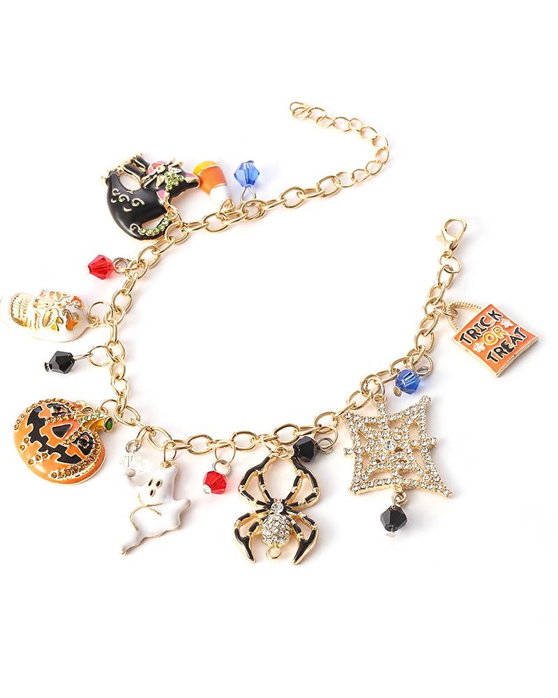 

1pc Halloween Letter Ghost Pumpkin Spider Web Cat Pendant Bracelet, Gold