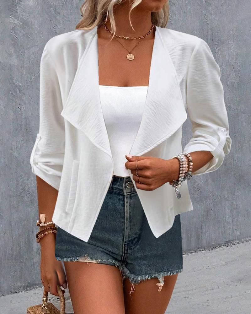 

Roll Up Sleeve Shawl Collar Coat, White