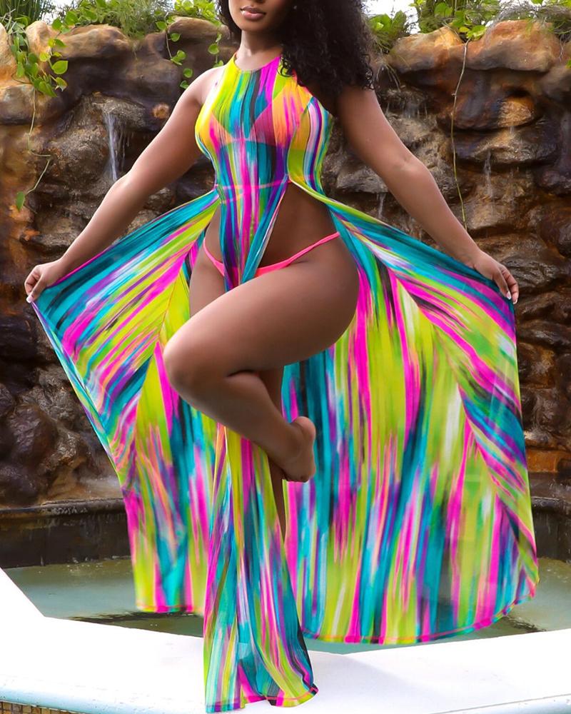 

Tie Dye Print High Slit Halter Cover Up Dress, Multicolor