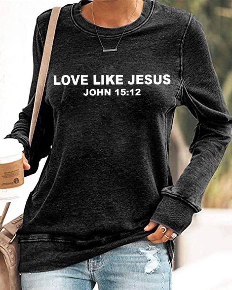 

Letter Print Long Sleeve Sweatshirt, Black
