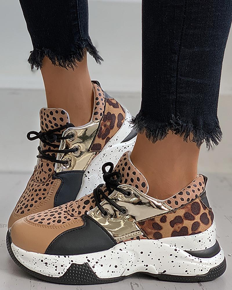 

Cheetah / Snakeskin Print Colorblock Lace-up Sneaker, Leopard