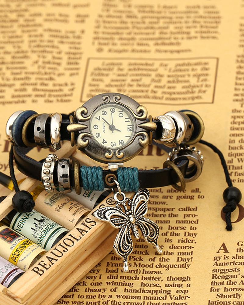 

1pc Braided Butterfly Bohemian Wrap Around Watch, Black