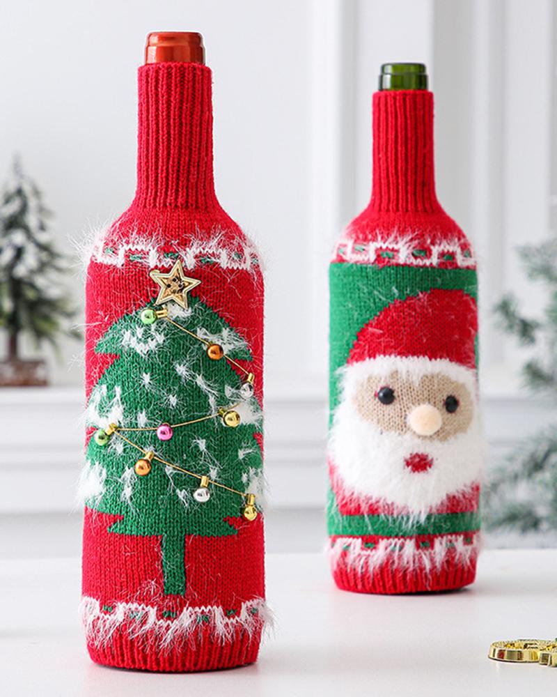 

1pc Christmas Character Snowman Santa Knit Wine Bottle Covers Holiday Christmas Decoration Ornaments Party Supplies, Style1