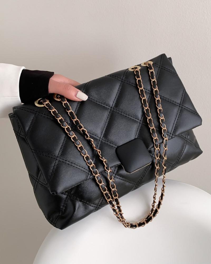 

Quilted Square Flap Shoulder Bag, Black