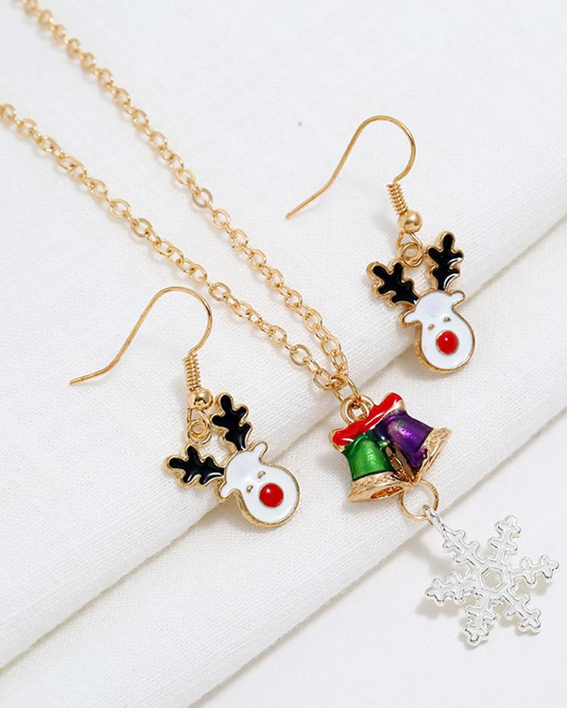 

2pcs Christmas Elk Shaped Drop Earrings & Snowflake Shaped Pendant Necklace Jewelry Set, White