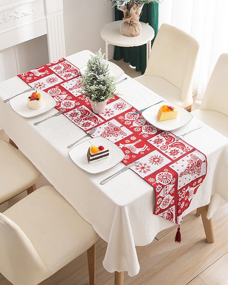 

Christmas Print Tassel Design Table Runner, Style2
