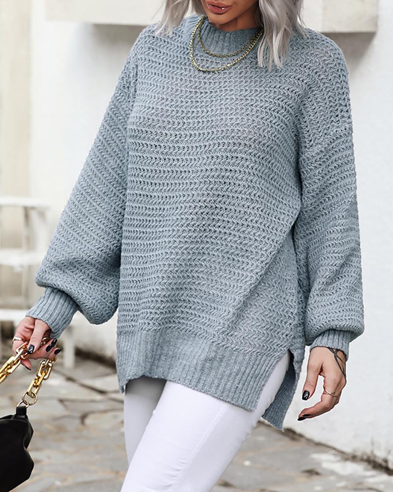 

Long Sleeve Mock Neck Split Hem Sweater, Gray