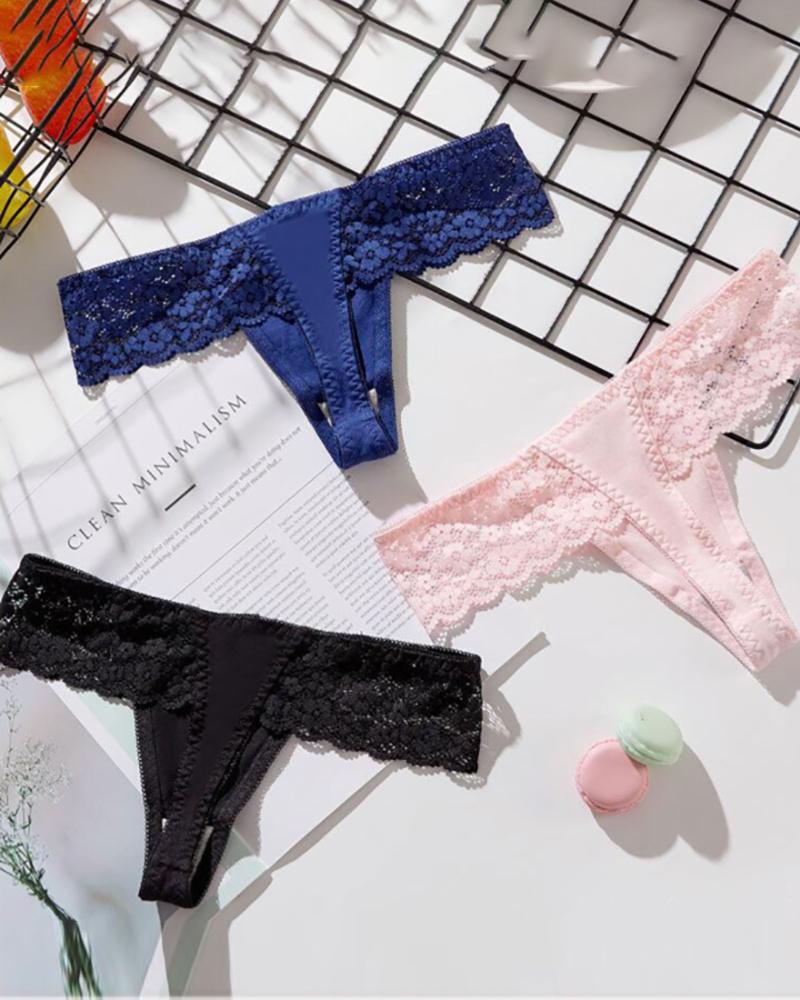 

3PCS/Set Crochet Lace Seamless Skinny Thong Panty, Multicolor