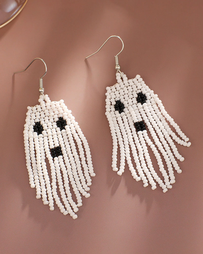 

1Pair Halloween Beaded Ghost Drop Earrings, Style2