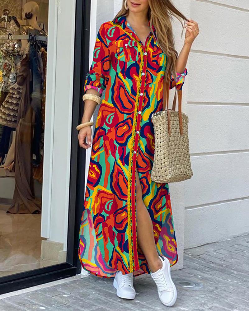 

Multi-Color Abstract Print Buttoned Shirt Dress, Multicolor