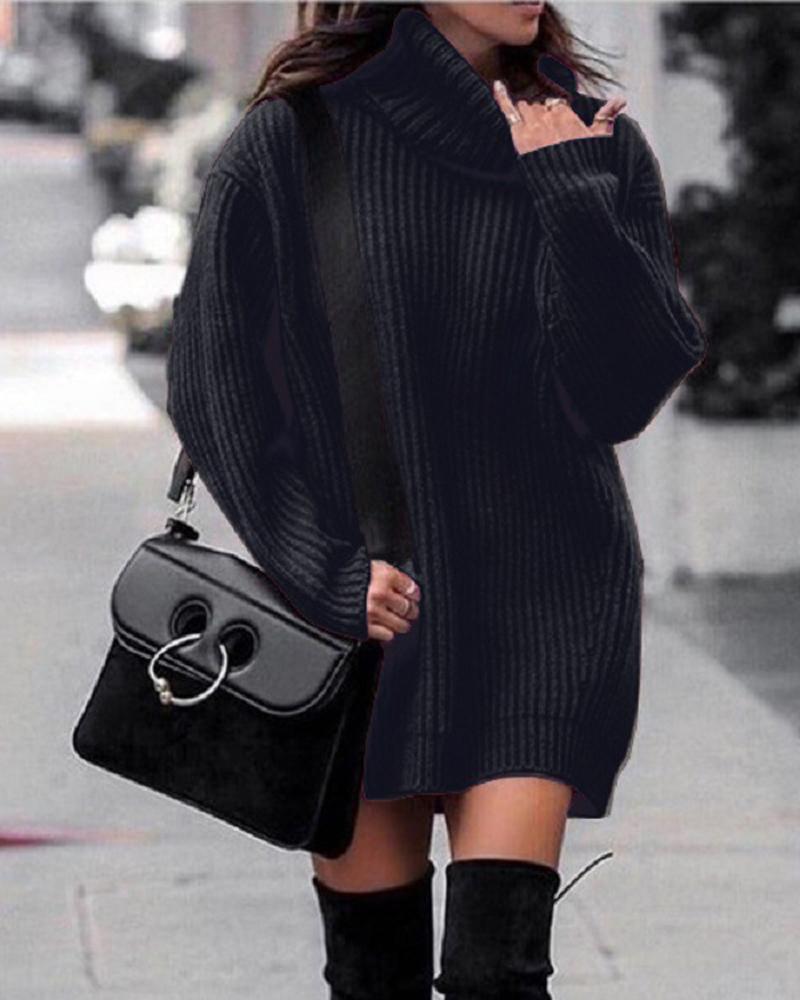 

Long Sleeve Turtleneck Knit Sweater, Black