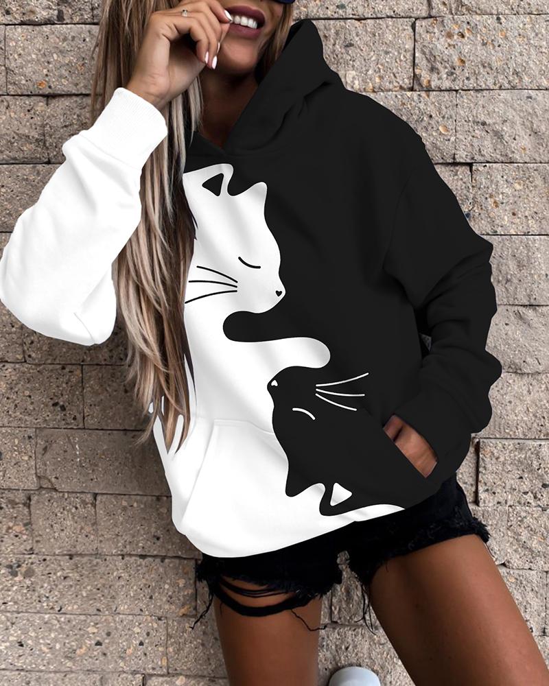 

Halloween Graphic Print Colorblock Long Sleeve Hooded Sweatshirt, Style1