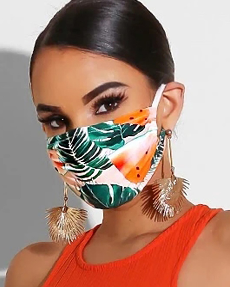 

Leaf Print Breathable Mouth M .a. s. k Washable And Reusable, Green