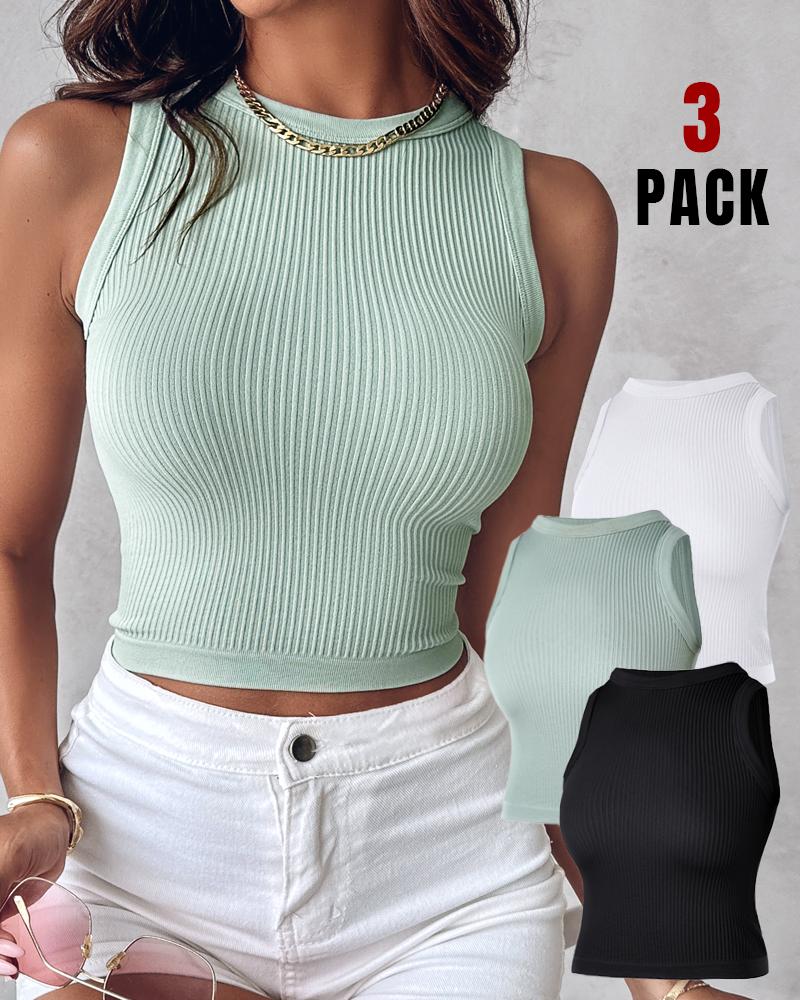 

3-Pack O-neck Sleeveless Knit Crop Top, Style1