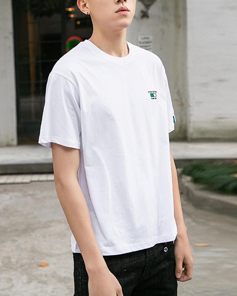 

Solid Letter Print Short Sleeve Loose T-shirts, White