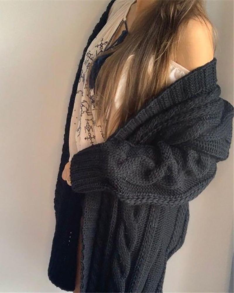 

Long Sleeve Braided Casual Cardigan, Black