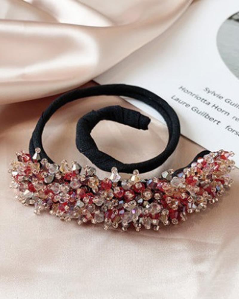 

1pc Colorblock Crystal Beaded Hair Bun Maker, Red