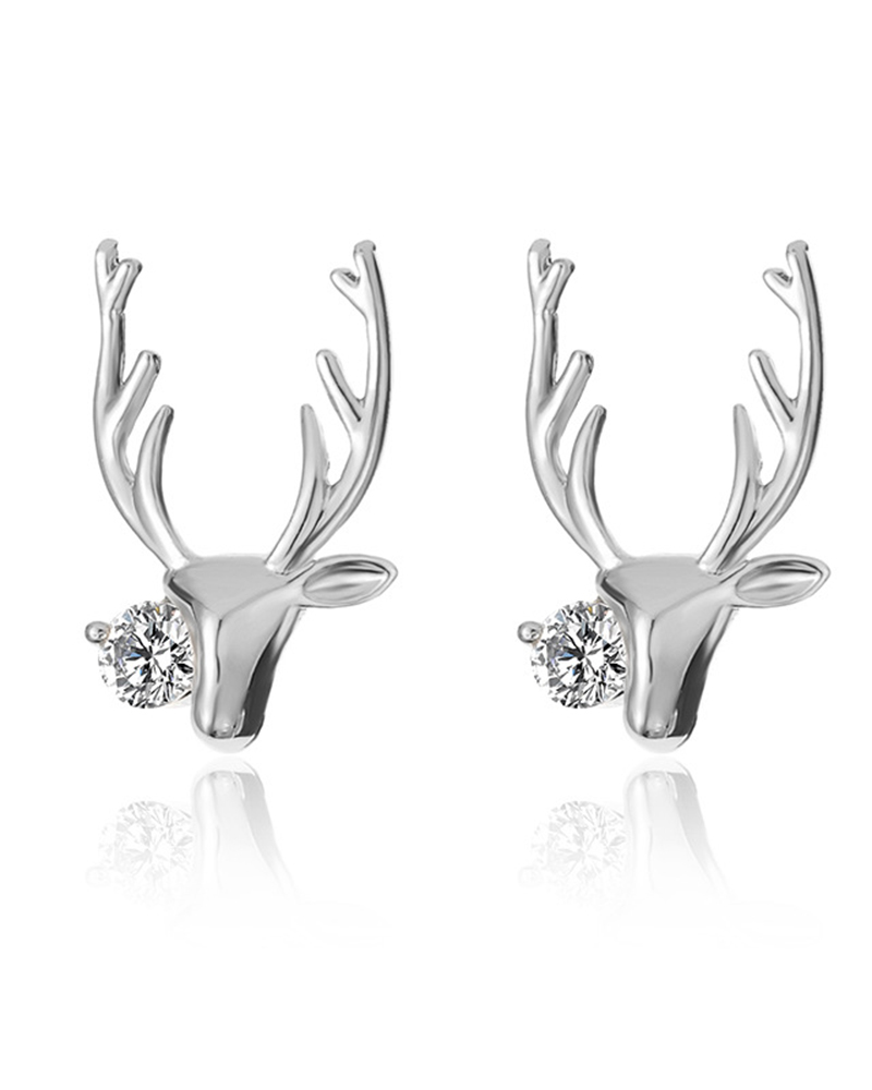 

1Pair Elk Shaped Rhinestone Earrings, Silver