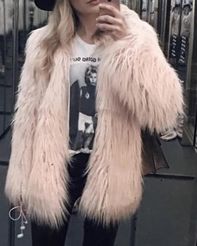 

Warm Faux Fur Fluffy Cropped Jacket, Pink