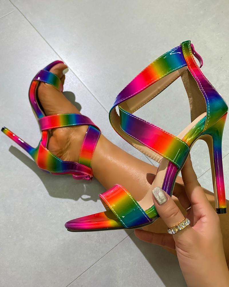 

Ombre Crisscross Strap Stiletto Heels, Multicolor