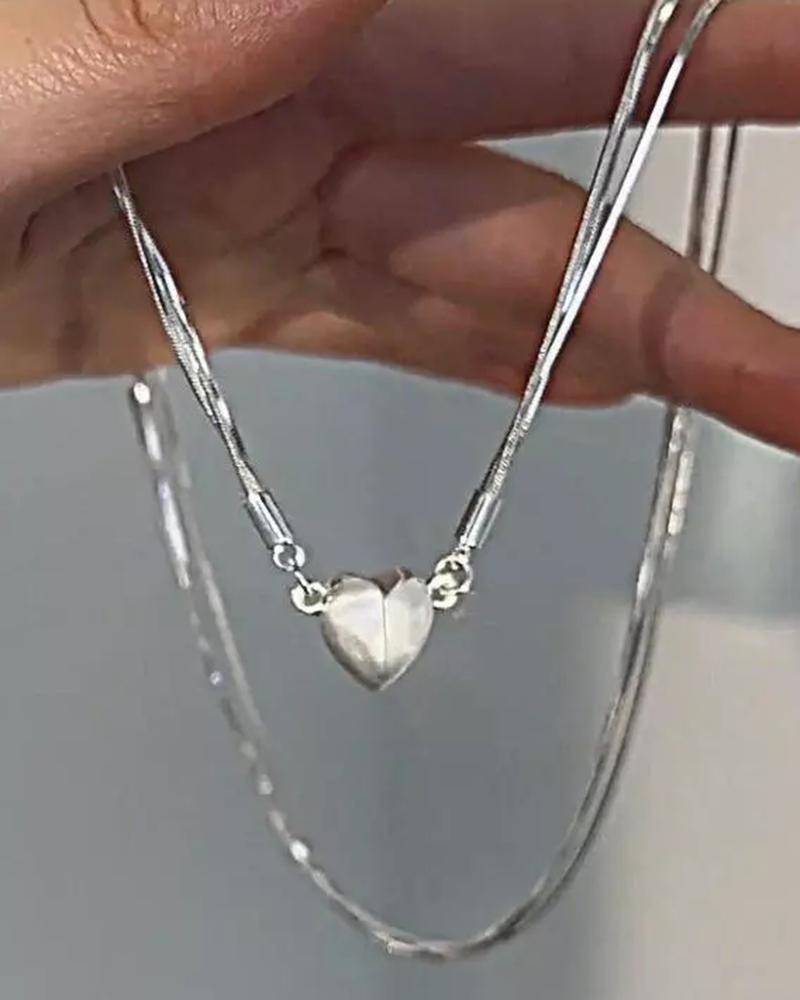

1pc Magnet Heart Pendant Necklace, Silver