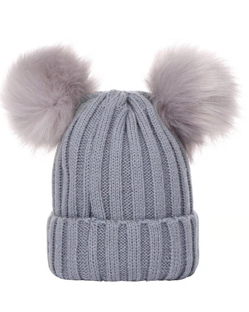 

Double Pom Pom Decor Knit Cuffed Beanie For Adult, Gray