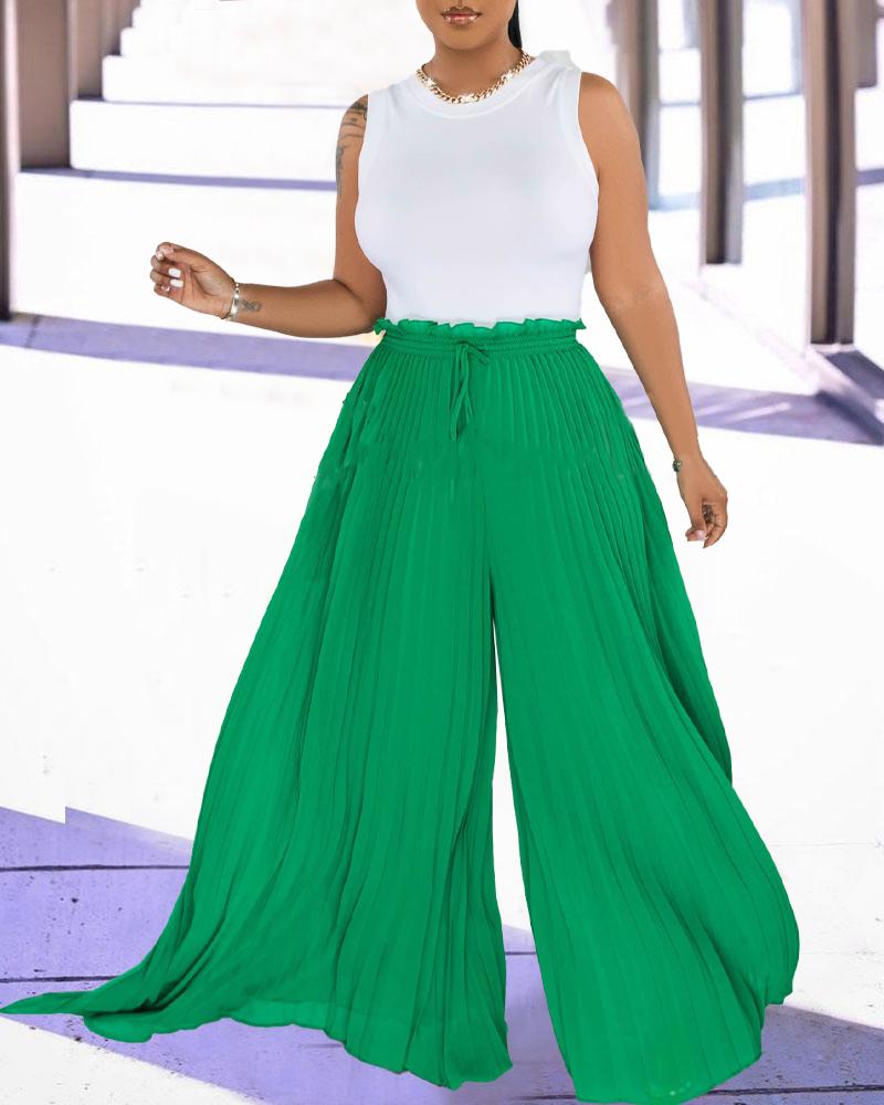 

Plus Size Pleated High Waist Wide Leg Pants, Green