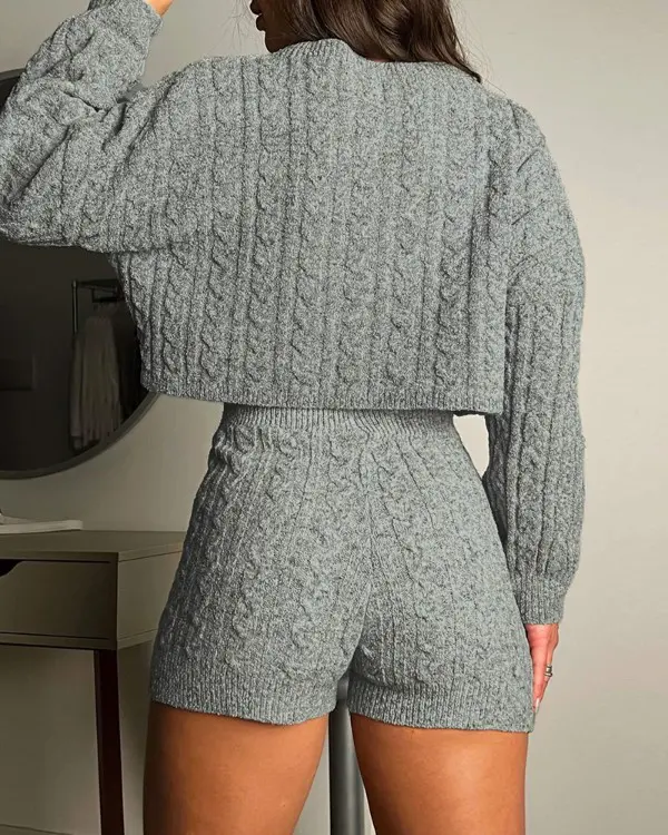 Conjunto de chándal de piezas con cuello redondo, manga larga