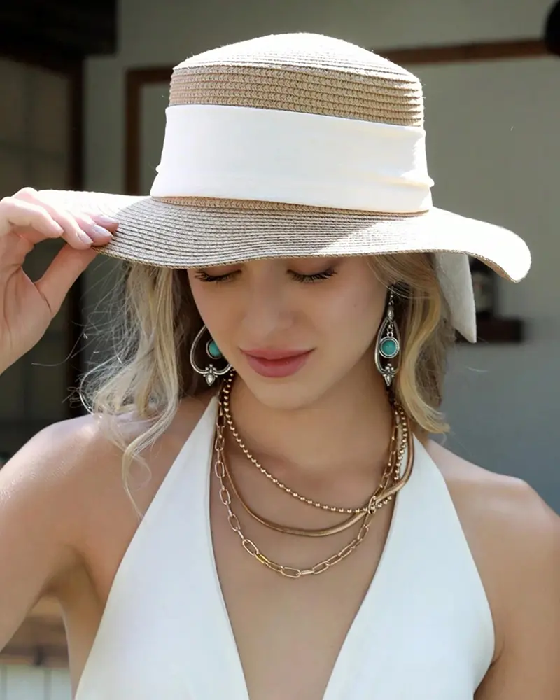 Wide Brim Straw Hat Beach Vacation Foldable Floppy Sun Hat