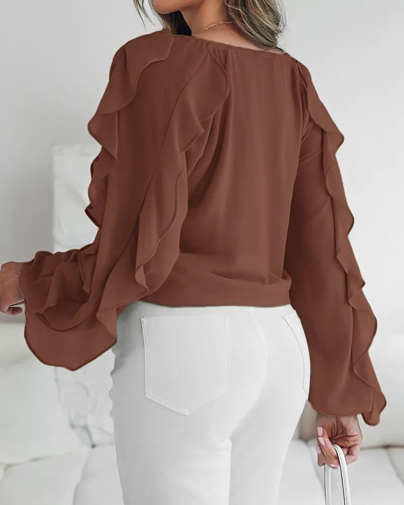 トップス Asymmetry Ruffle Tops Asymmetrical Top / Olive Green Top / Elegant Top / Summer