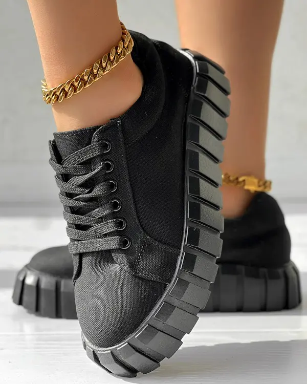 Eyelet Lace-up Platform Sneakers